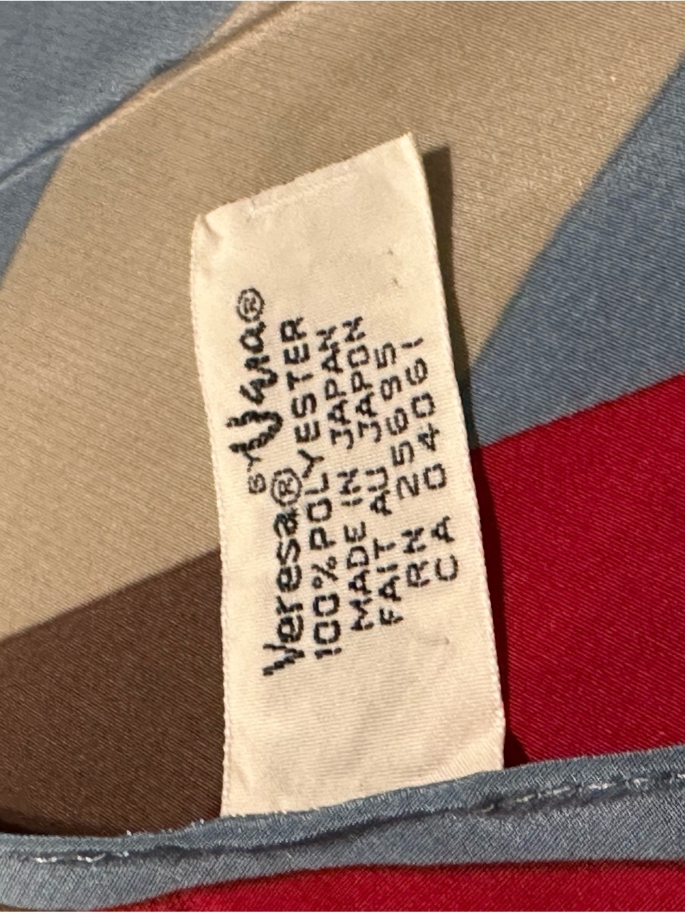 Vintage 70s/80s Veresa By Vera Neumann Signed Ladies Scarf Blue Red Grey Japan - Picture 4 of 5